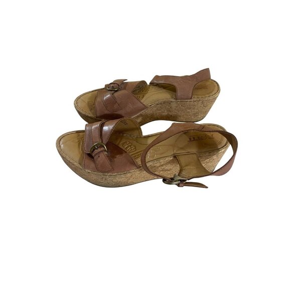 Born Women's Alaina Brown Leather WedgeSandals Platforms - 9 - Picture 1 of 12